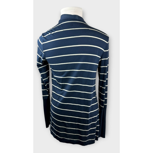 Icebreaker Bliss Wrap Merino Wool Cardigan Navy White Striped Tie Button Medium - Picture 14 of 16